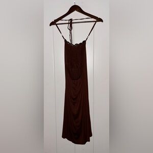 India Boutique Women Halter Mini Dress‎ L Sleeveless Brown Boho Hippie Beachy